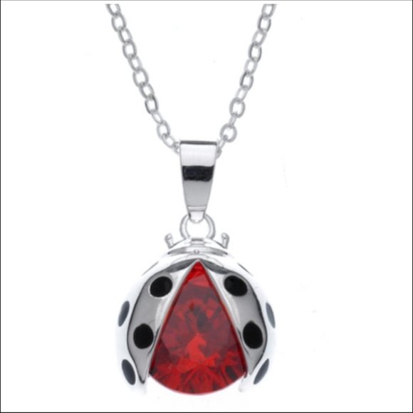 Swarovski Jewelry - Women Sterling Silver overlay Red Ruby Stone Swarovski Crystal Ladybug Necklace